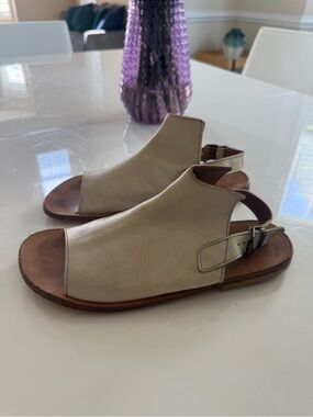 Cream Leather Open-Toe Slingback Sandals